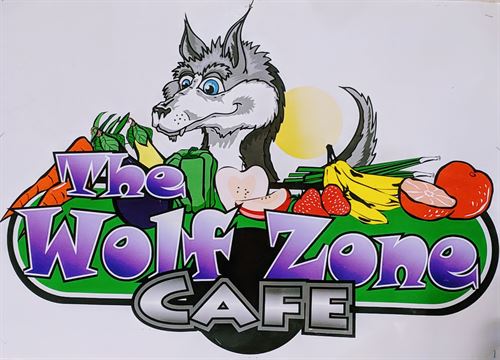 Wolf's head with the words The Wolf Zone Cafe